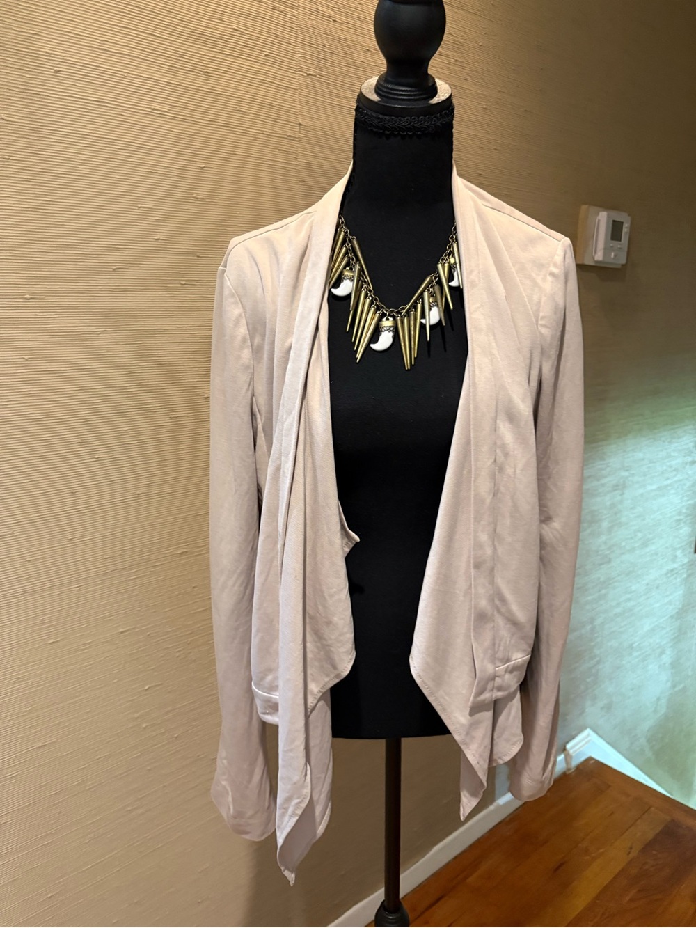 BCBGMaxAzria Light Taupe Draped Open-Front Blazer